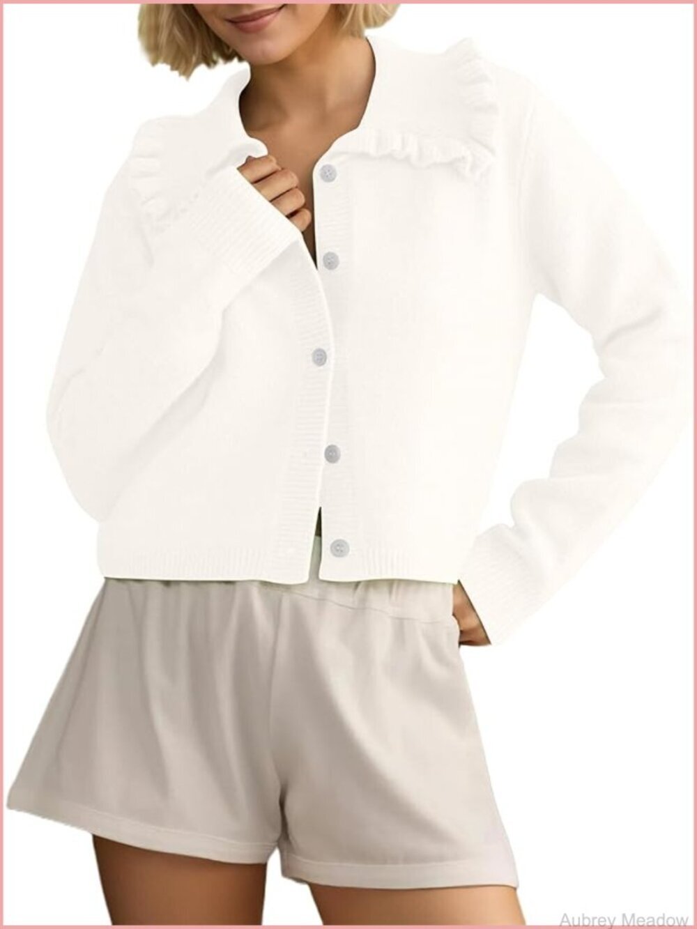 Ruffle Collar Cropped Cardigan Knit Blazer Long Sleeve Open Front Womens